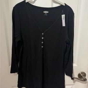Old Navy Black V-Neck Henley Long Sleeve Shirt